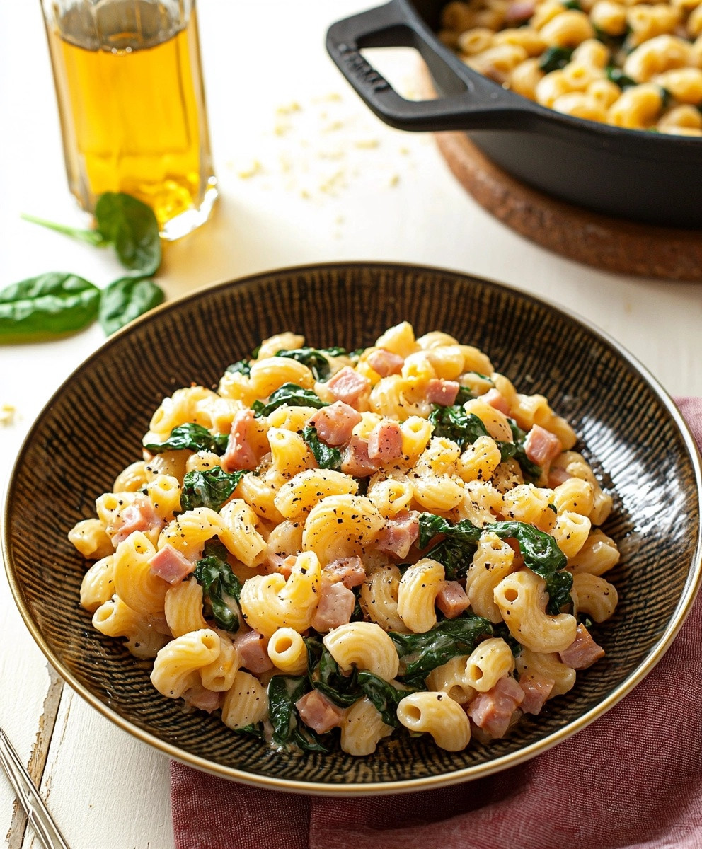 pasta tortiglioni jambon épinards