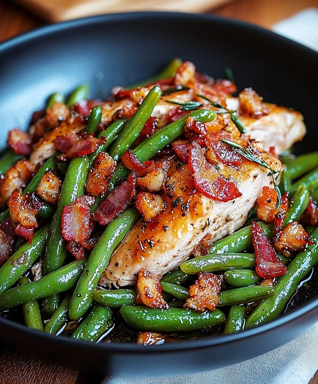 Dinde rôtie haricots verts bacon