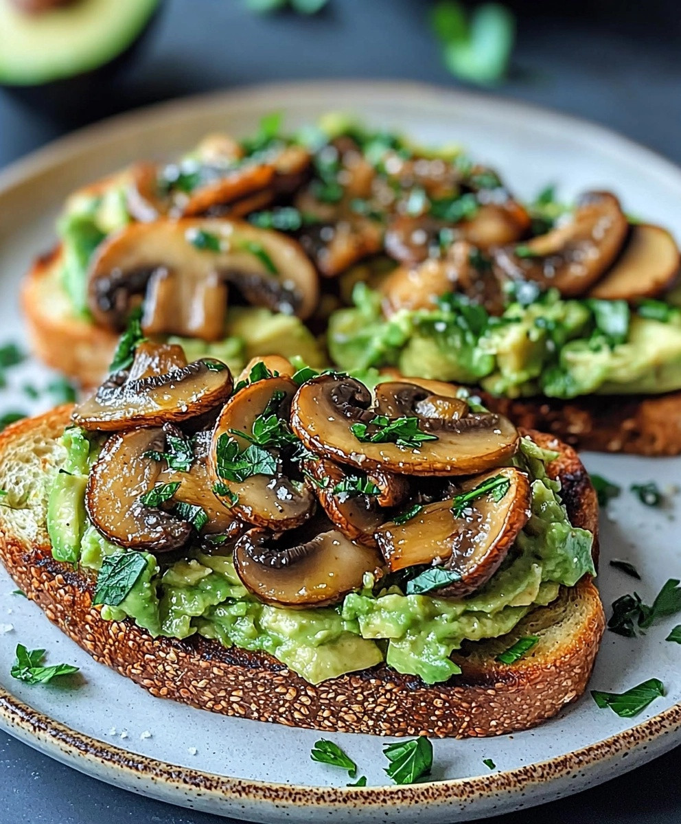 Toast avocat champignons écrasés