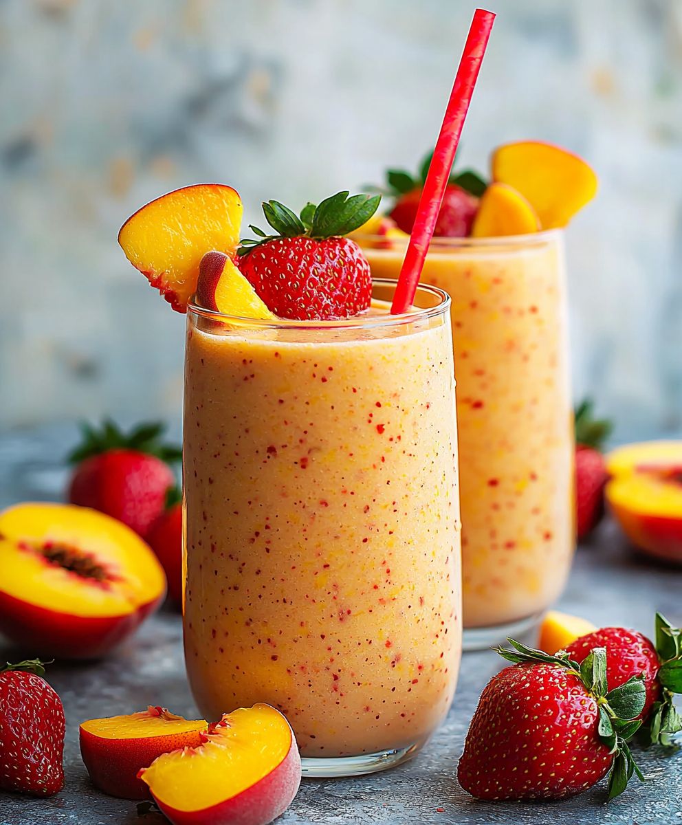 Smoothie fraise mangue pêche