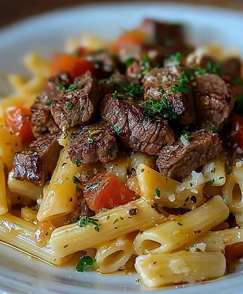 Pâtes au fromage et steak